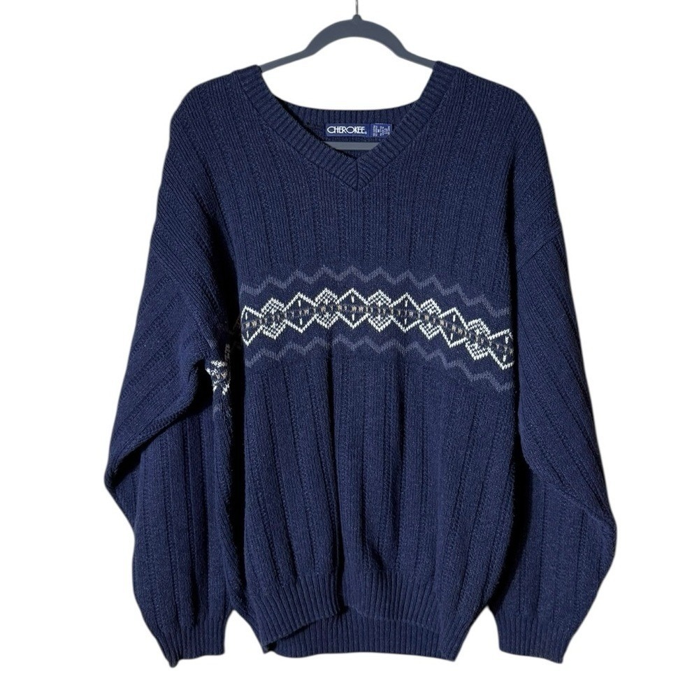 Vtg Fair Isle Nordic Grandpa Sweater Medium  Heritage Fisherman Chunky Blue